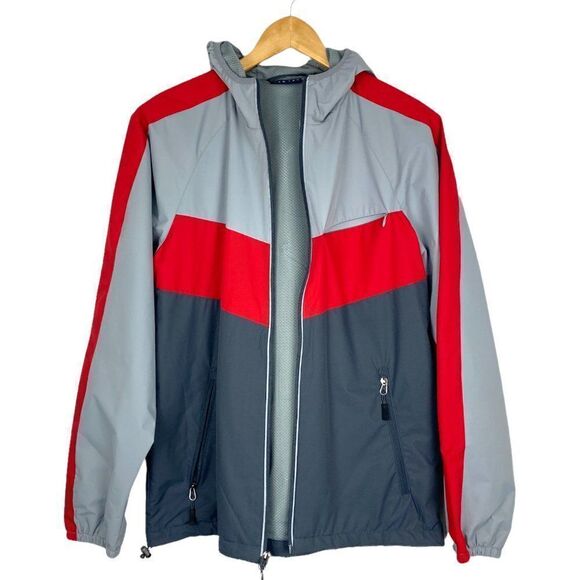 PGA TOUR Men's Red Grey Colorblock Hooded Full Zip Windbreaker Golf Jacket US S - Picture 3 of 11